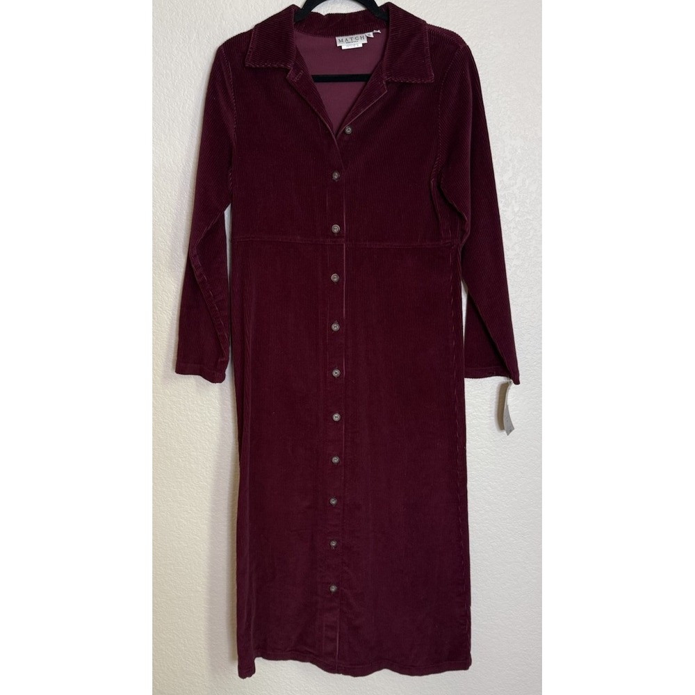 Vintage Match Womens 8 Petite Corduroy Maxi Button Front‎ Dress Cabernet NEW